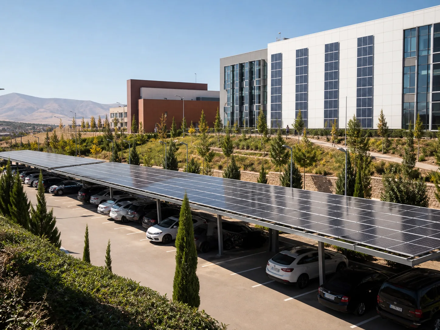 Realistic visualization of solar carport and facade PV systems at Koya University