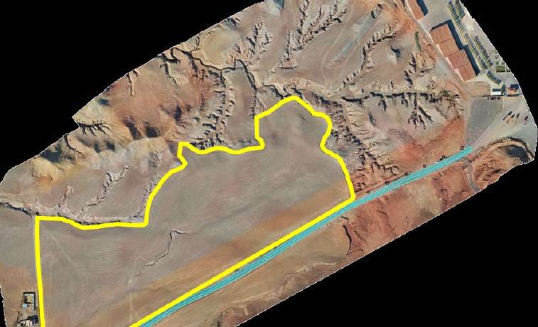 Aerial site map showing a surveyed project boundary